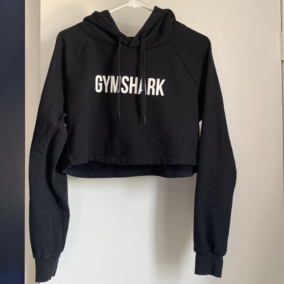 Gymshark Tops - GYMSHARK Black Cropped Hoodie with white lettering size medium